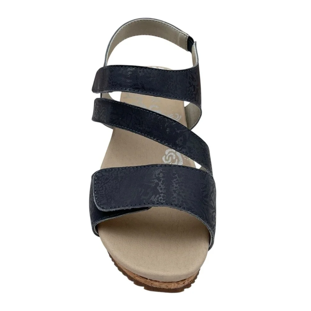 Propet Women's Millie Wedge Leather Sandal Size 9.5 WIDE WIDTH Navy Blue Tan - Picture 6 of 12